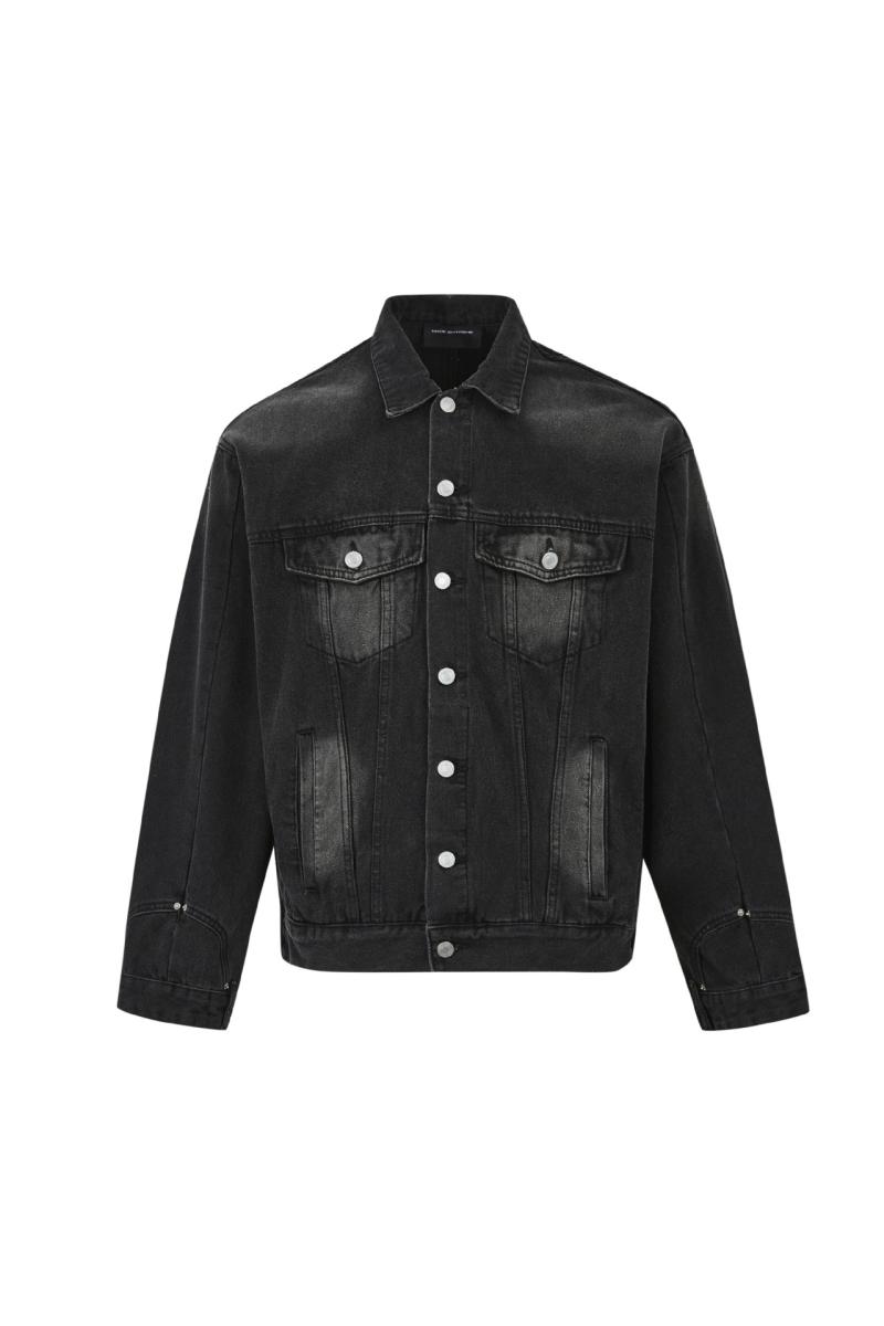 Denim |  Mens Faded Denim Jacket Denim Black