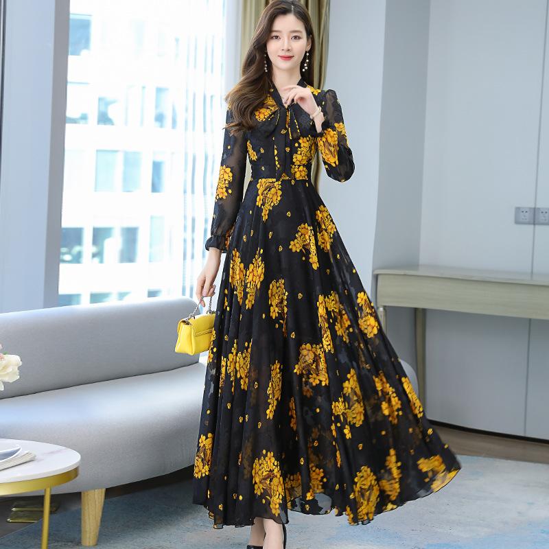 Dresses |  Womens Black & Yellow Floral High Neck Dress Dresses Black