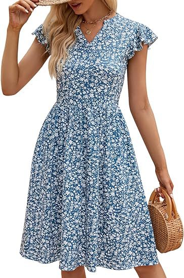 Dresses |  Womens Blue Floral Ruffle Hem Dress Dresses Blue