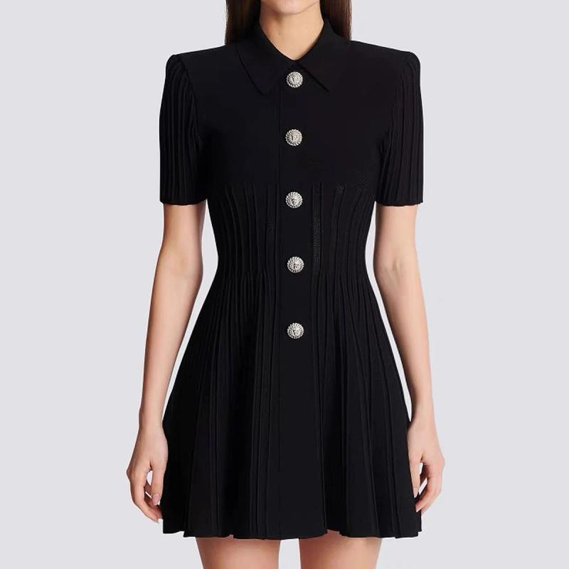 Dresses |  Womens Flared Knit Dress With Buttons Dresses Black