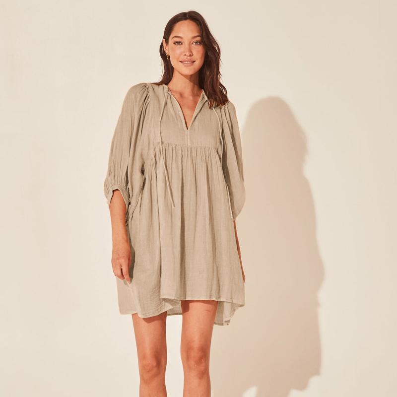 Dresses |  Womens Green Double Cotton Tunic Dress Dresses Dresses