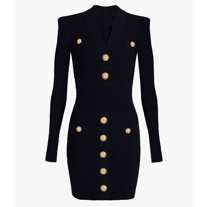 Dresses |  Womens Short Knitted Dress With Gold Buttons Dresses Black