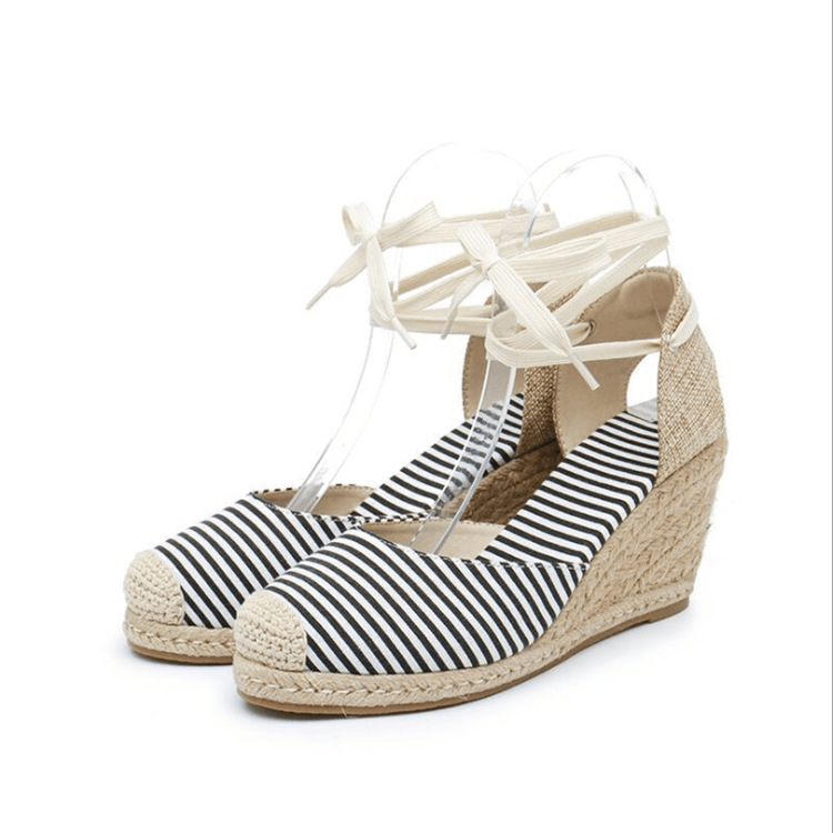 Heels |  Womens Navy & White Stripe Espadrille Wedges Heels Blue