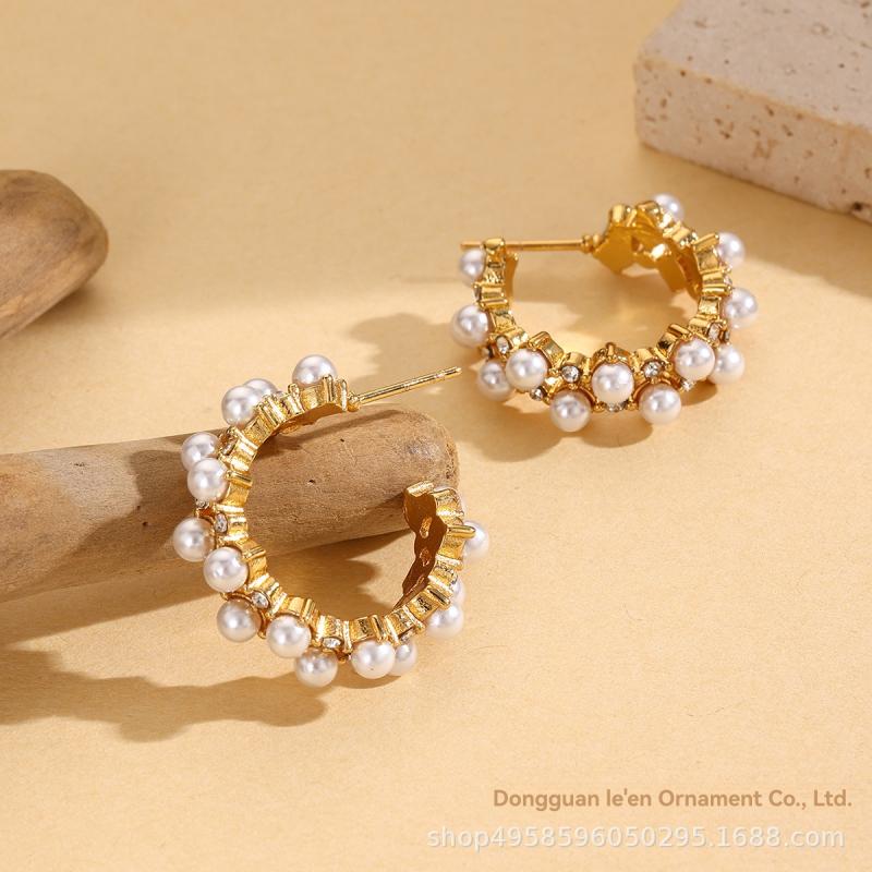 Jewellery |  Womens Gold Pearl Row Hoop Earrings Jewellery Gold