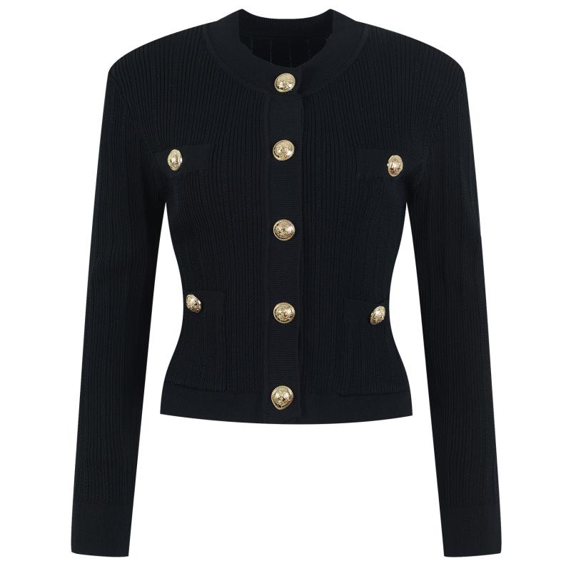 Knitwear |  Womens Cropped Eco-Designed Knit Cardigan With Gold-Tone Buttons Knitwear Black