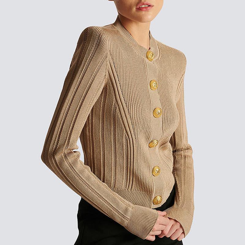 Knitwear |  Womens Gingham Openwork Knit Cardigan Knitwear beige