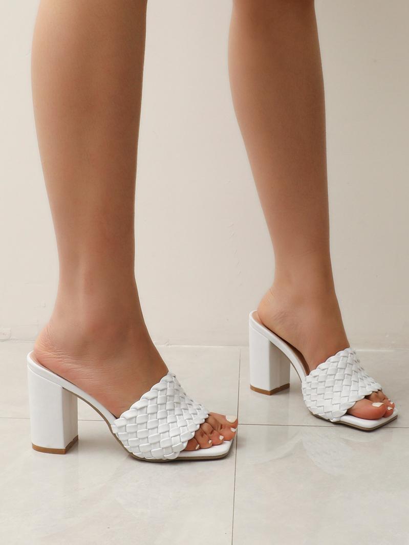 Sandals |  Womens Cream Woven Slip-On Mules Heels Cream