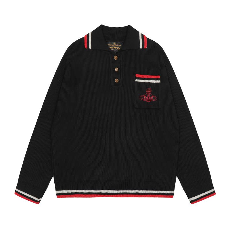 Shirts And Polos |  Mens Long-Sleeved Wool Polo Shirt With Embroidery Knitwear Black