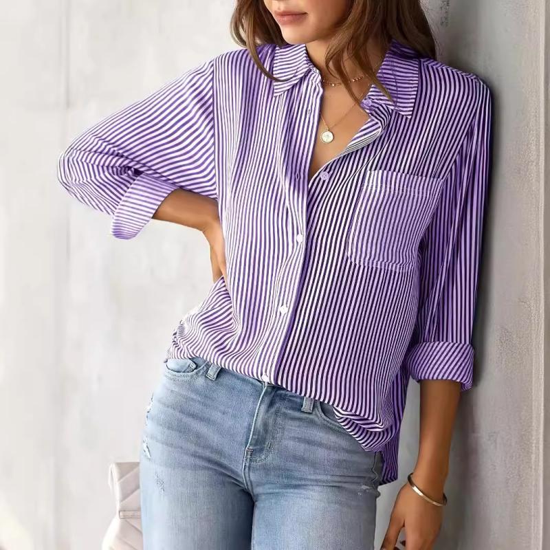 Shirts & Blouses |  Womens Blue & White Stripe Long Sleeve Shirt Shirts & Blouses Blue