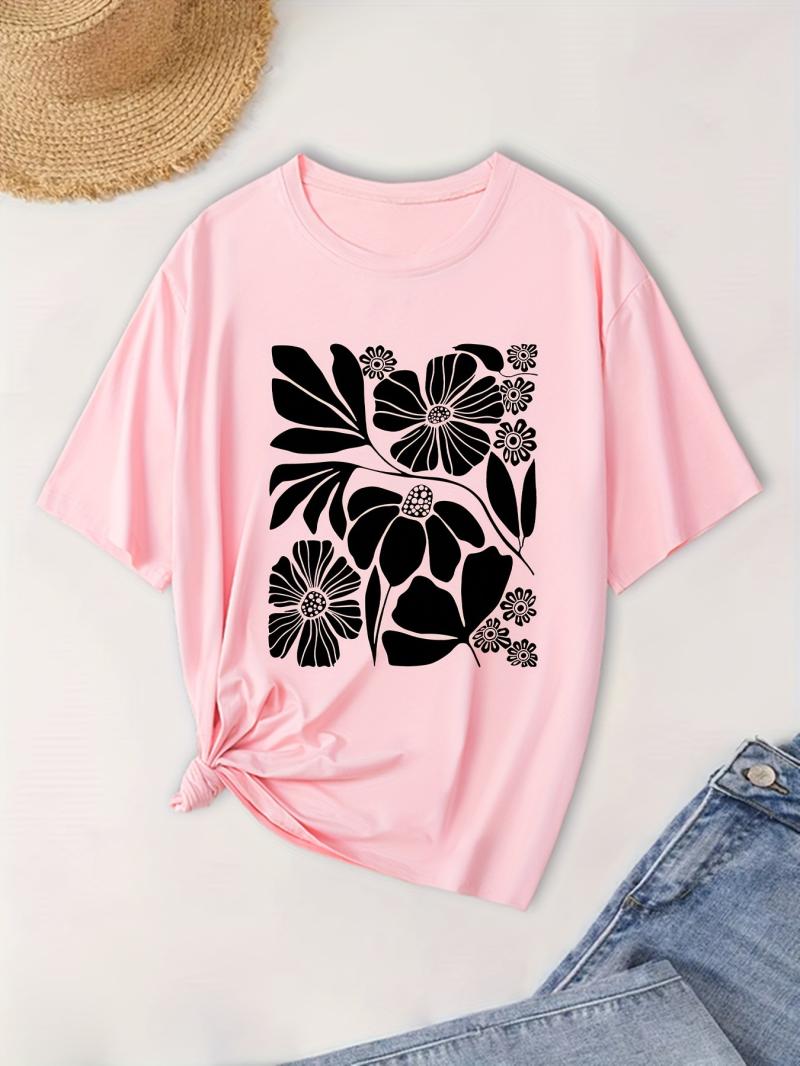 Tops & T-Shirts |  Womens Pink Rose Print Front Knot T-Shirt Tops & T-Shirts Pink