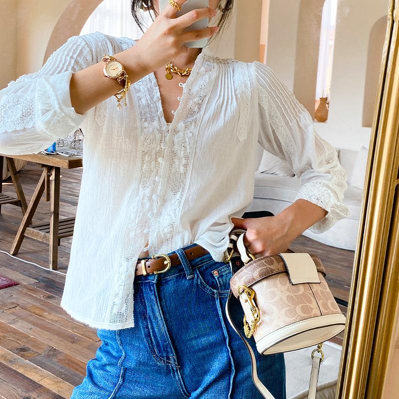 Tops & Tees |  Womens Blossom Button Neck Boho Top Shirts & Blouses Shirts & Blouses