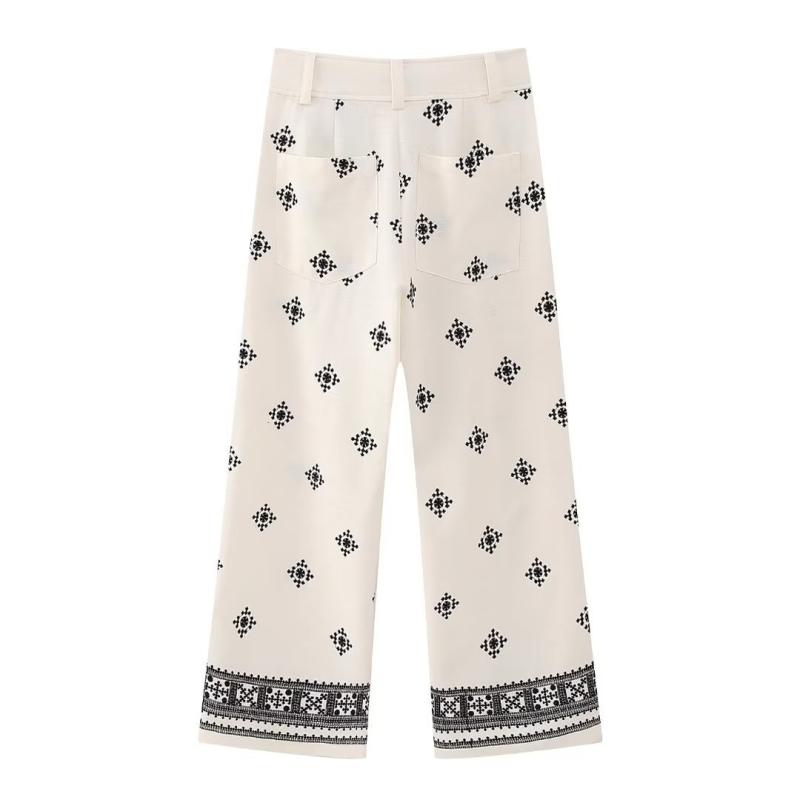 Trousers |  Womens White & Black Print Wide Leg Trousers Trousers Trousers