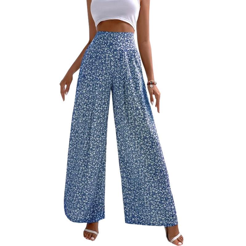 Trousers |  Womens Blue Tile Print Culottes Trousers Blue